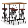Générique Ensemble de Bar 5 pcs Bois Massif recyclé et Cuir véritableMeubles,Ensembles de Meubles,Meubles de Salle à Manger