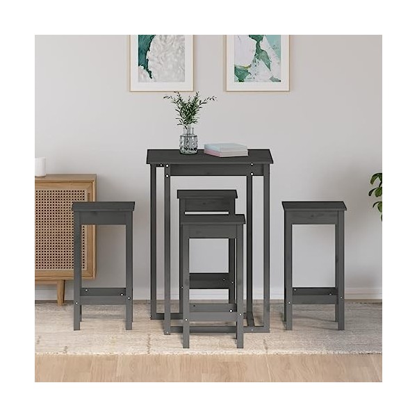 Ensemble de Bar 5 pcs Gris Bois de pin massifMeubles,Ensembles de Meubles,Meubles de Salle à Manger