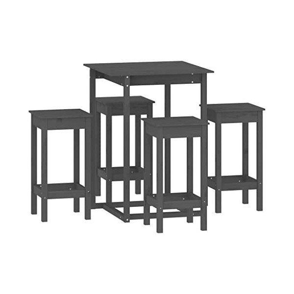 Ensemble de Bar 5 pcs Gris Bois de pin massifMeubles,Ensembles de Meubles,Meubles de Salle à Manger