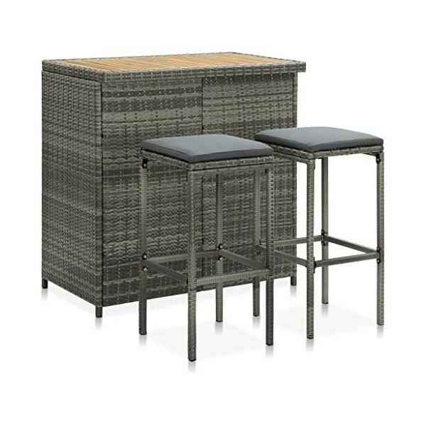 Générique Ensemble de Bar 3 pcs Résine tressée GrisMeubles,Ensembles de Meubles,Meubles de Salle à Manger