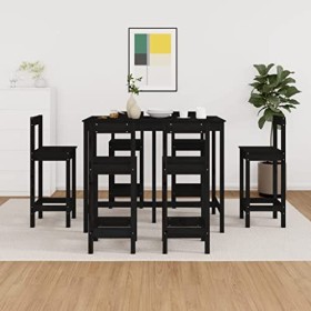 Générique Ensemble de Bar 7 pcs Noir Bois de pin massifMeubles,Ensembles de Meubles,Meubles de Salle à Manger