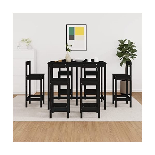 Générique Ensemble de Bar 7 pcs Noir Bois de pin massifMeubles,Ensembles de Meubles,Meubles de Salle à Manger