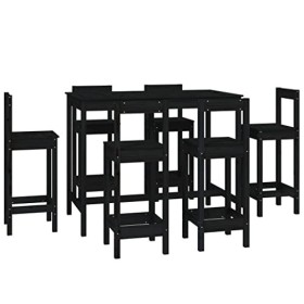 Générique Ensemble de Bar 7 pcs Noir Bois de pin massifMeubles,Ensembles de Meubles,Meubles de Salle à Manger