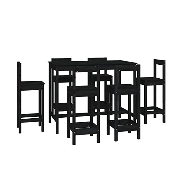 Générique Ensemble de Bar 7 pcs Noir Bois de pin massifMeubles,Ensembles de Meubles,Meubles de Salle à Manger