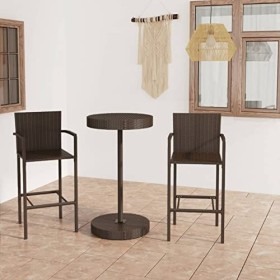 ShGaxin Ensemble de Bar de Jardin 3 pcs Résine tressée Marron,Ensemble Bar De Jardin,Ensemble De Bar DExtérieur,Mobilier De 
