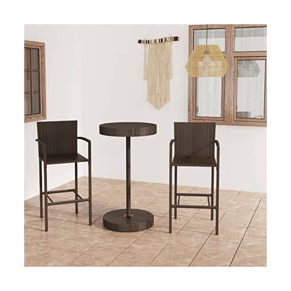 ShGaxin Ensemble de Bar de Jardin 3 pcs Résine tressée Marron,Ensemble Bar De Jardin,Ensemble De Bar DExtérieur,Mobilier De 