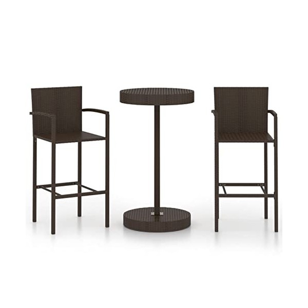 ShGaxin Ensemble de Bar de Jardin 3 pcs Résine tressée Marron,Ensemble Bar De Jardin,Ensemble De Bar DExtérieur,Mobilier De 