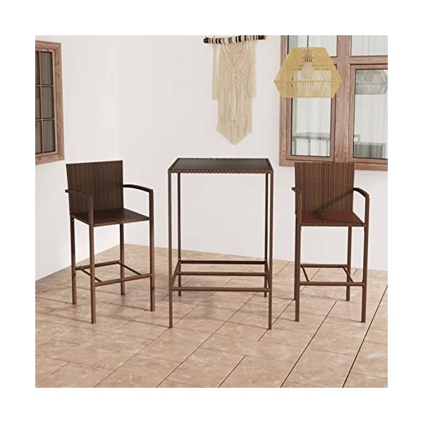 ShGaxin Ensemble de Bar de Jardin 3 pcs Résine tressée Marron,Ensemble Bar De Jardin,Ensemble De Bar DExtérieur,Mobilier De