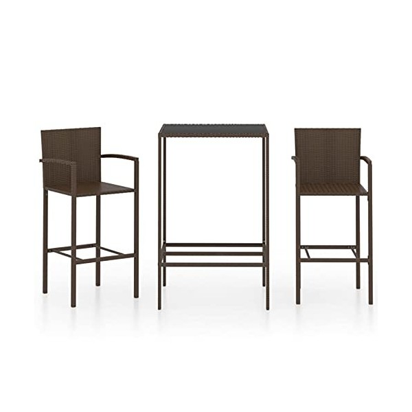 ShGaxin Ensemble de Bar de Jardin 3 pcs Résine tressée Marron,Ensemble Bar De Jardin,Ensemble De Bar DExtérieur,Mobilier De