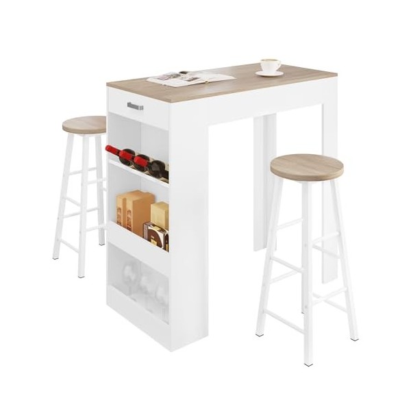 WOLTU Ensemble Table de Bar avec Tabourets, Table à Manger 100 x 50 x 100 cm avec 2 Chaises 30 x 30 x 71 cm, pour Cuisine, av