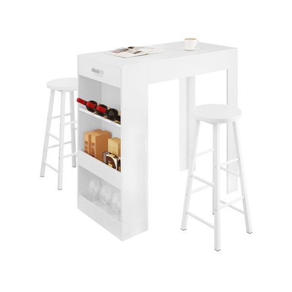 WOLTU Ensemble Table de Bar avec Tabourets, Table à Manger 100 x 50 x 100 cm avec 2 Chaises 30 x 30 x 71 cm, pour Cuisine, av