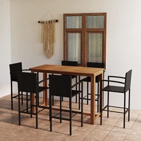 ZEYUAN Ensemble de Bar de Jardin 7 pcs Noir,Ensemble Bar de Jardin,Ensemble de Bar dextérieur,Mobilier de Jardin