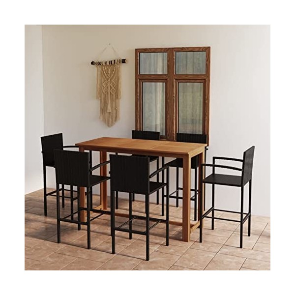 ZEYUAN Ensemble de Bar de Jardin 7 pcs Noir,Ensemble Bar de Jardin,Ensemble de Bar dextérieur,Mobilier de Jardin