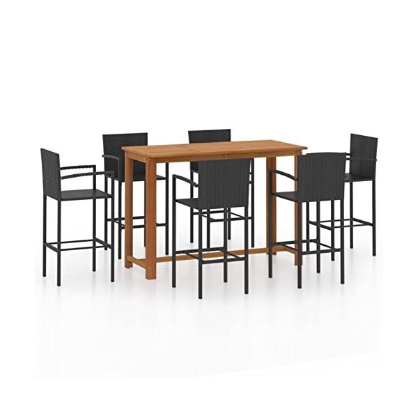 ZEYUAN Ensemble de Bar de Jardin 7 pcs Noir,Ensemble Bar de Jardin,Ensemble de Bar dextérieur,Mobilier de Jardin