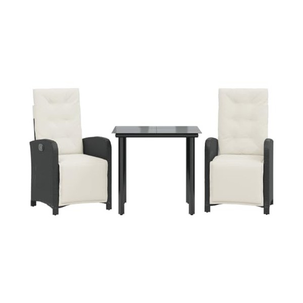 vidaXL Ensemble de Bistro 3 pcs avec Coussins Noir résine tressée