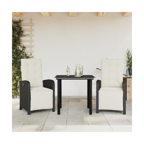 vidaXL Ensemble de Bistro 3 pcs avec Coussins Noir résine tressée