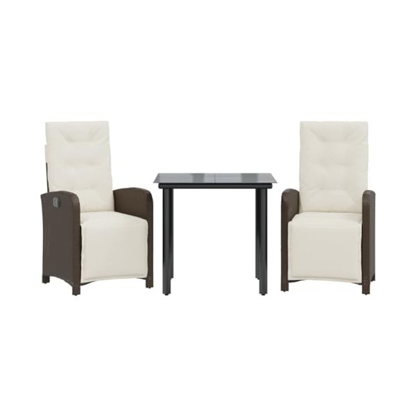 vidaXL Ensemble de Bistro 3 pcs avec Coussins Marron résine tressée
