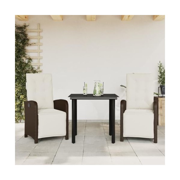 vidaXL Ensemble de Bistro 3 pcs avec Coussins Marron résine tressée