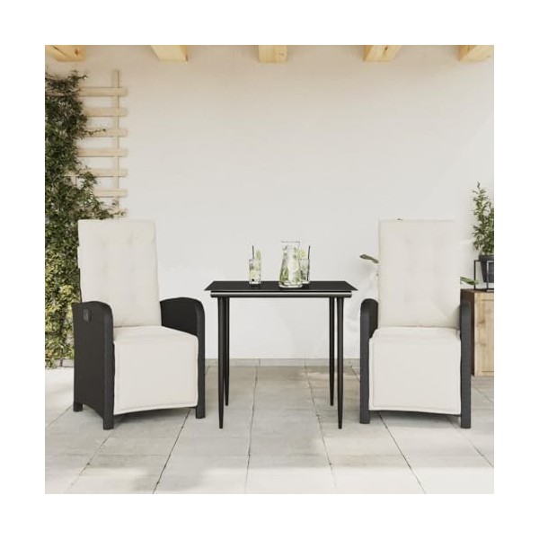 vidaXL Ensemble de Bistro 3 pcs avec Coussins Noir résine tressée
