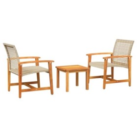 vidaXL Ensemble de Bistro 3 pcs Beige résine tressée et Bois dacacia