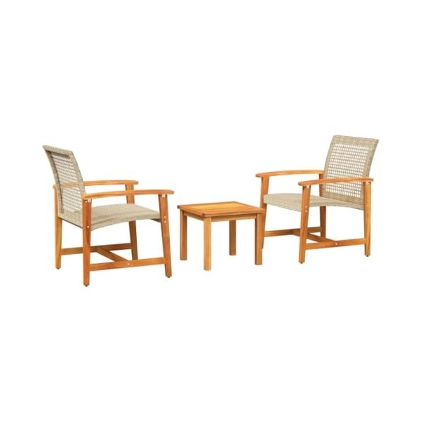 vidaXL Ensemble de Bistro 3 pcs Beige résine tressée et Bois dacacia