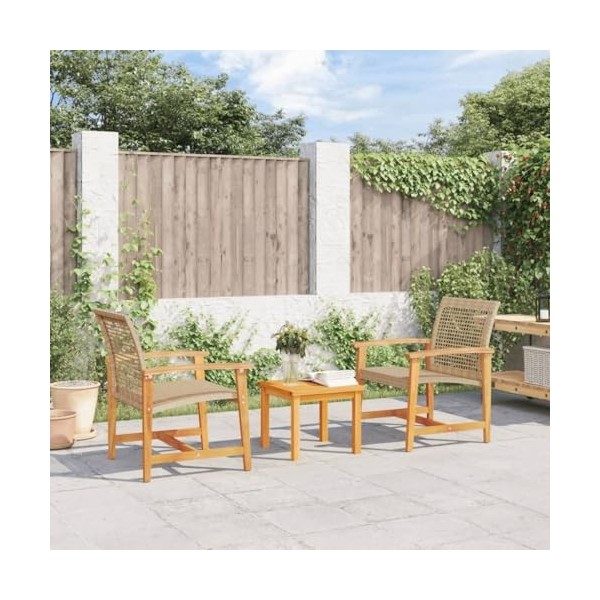 vidaXL Ensemble de Bistro 3 pcs Beige résine tressée et Bois dacacia