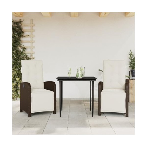 vidaXL Ensemble de Bistro 3 pcs avec Coussins Marron résine tressée