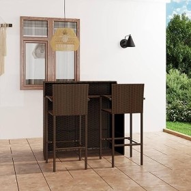 ARKEM Ensemble de Bar de Jardin 3 pcs Marron,Ensemble Bar De Jardin,Ensemble De Bar DExtérieur,Mobilier De Jardin