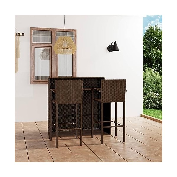 ARKEM Ensemble de Bar de Jardin 3 pcs Marron,Ensemble Bar De Jardin,Ensemble De Bar DExtérieur,Mobilier De Jardin