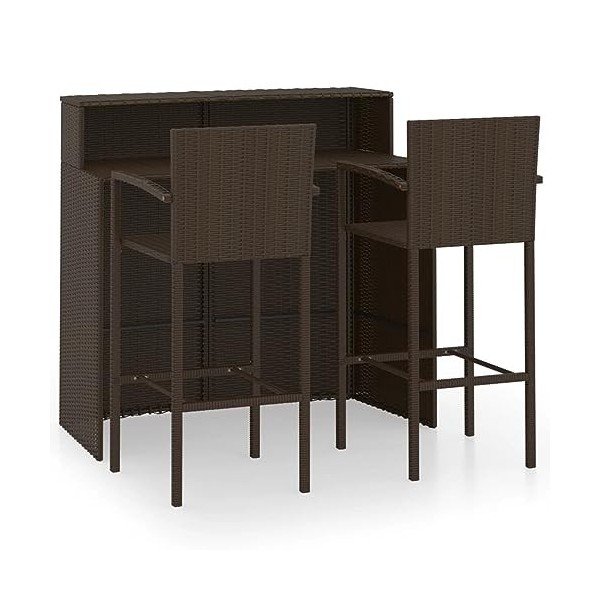 ARKEM Ensemble de Bar de Jardin 3 pcs Marron,Ensemble Bar De Jardin,Ensemble De Bar DExtérieur,Mobilier De Jardin