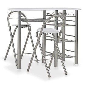 Générique LARRYHOT Ensemble de Bar avec étagères 3 pcs Bois et Acier Blanc Ensembles de Meubles,Meubles de Salle à Manger,Bla