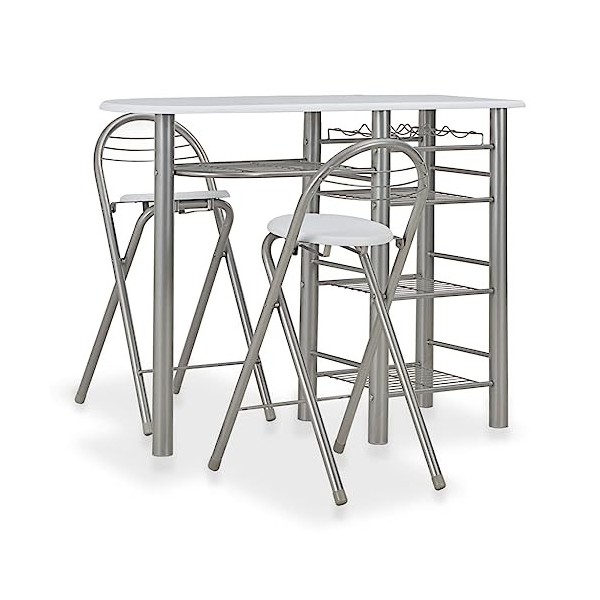 Générique LARRYHOT Ensemble de Bar avec étagères 3 pcs Bois et Acier Blanc Ensembles de Meubles,Meubles de Salle à Manger,Bla