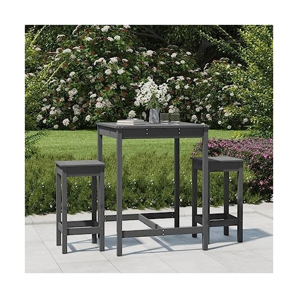 Gecheer Ensemble de 3 meubles de bar de jardin en pin massif gris avec table basse
