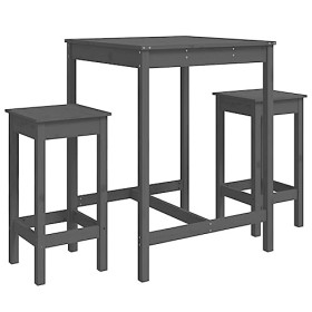 Gecheer Ensemble de 3 meubles de bar de jardin en pin massif gris avec table basse