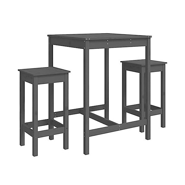 Gecheer Ensemble de 3 meubles de bar de jardin en pin massif gris avec table basse
