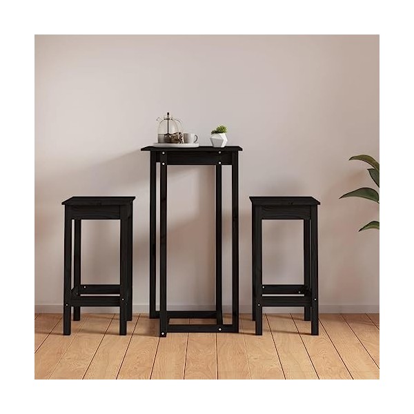 Générique Ensemble de Bar 3 pcs Noir Bois de pin massifMeubles,Ensembles de Meubles,Meubles de Salle à Manger
