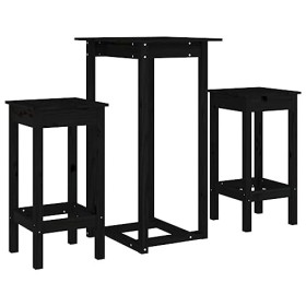 Générique Ensemble de Bar 3 pcs Noir Bois de pin massifMeubles,Ensembles de Meubles,Meubles de Salle à Manger