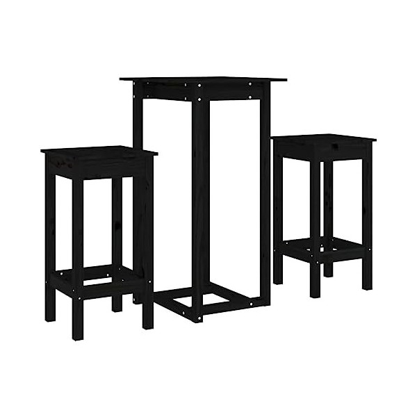 Générique Ensemble de Bar 3 pcs Noir Bois de pin massifMeubles,Ensembles de Meubles,Meubles de Salle à Manger