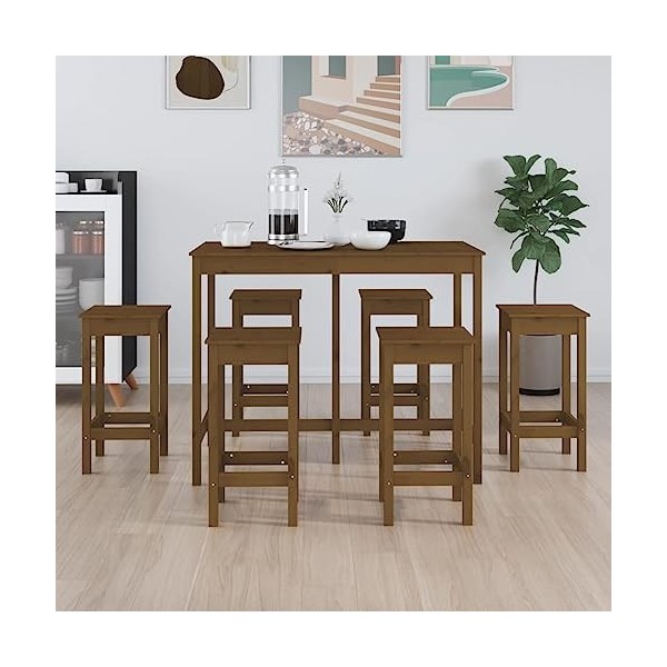 Générique Ensemble de Bar 7 pcs Marron Miel Bois de pin massifMeubles,Ensembles de Meubles,Meubles de Salle à Manger