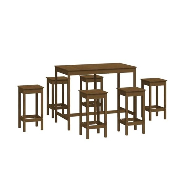Générique Ensemble de Bar 7 pcs Marron Miel Bois de pin massifMeubles,Ensembles de Meubles,Meubles de Salle à Manger