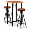 Générique Ensemble de Bar 3 pcs Bois dacacia Cuir véritable et toileMeubles,Ensembles de Meubles,Meubles de Salle à Manger