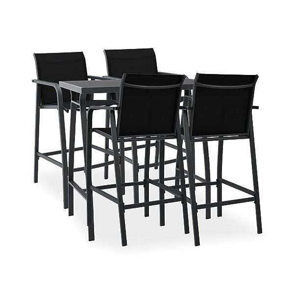 BaraSh Ensemble Bar de Jardin,Ensemble de Bar dextérieur,Mobilier de Jardin,Ensemble de Bar de Jardin 5 pcs Noir