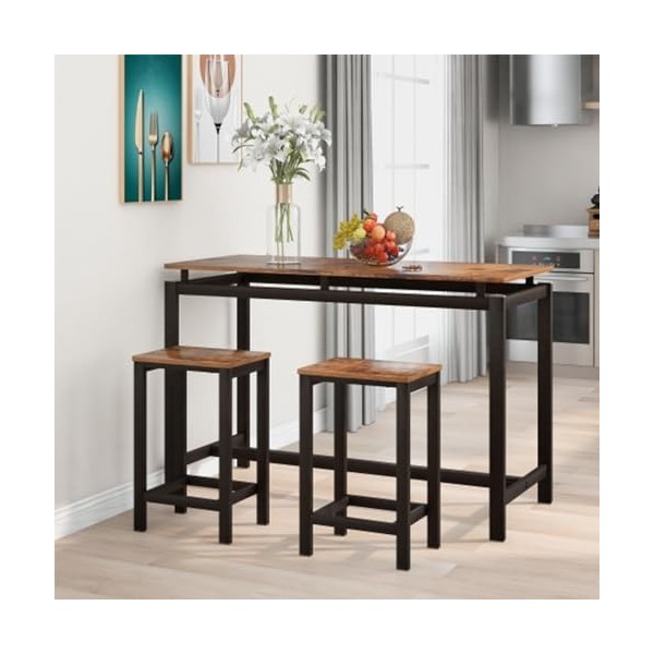 Zcr Keji Ensemble De Table De Bar, Table De Bar avec 2 Tabourets De Bar, Table De Bar De Petit-DéJeuner Et Ensemble De Tabour