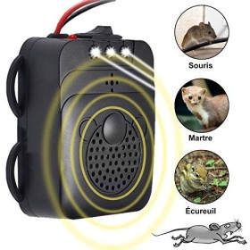 Peralng Répulsif Ultrason pour Voiture, Électronique Dissuasion Répulsif Anti-Fouine de Rat avec Lampes Stroboscopiques à Del