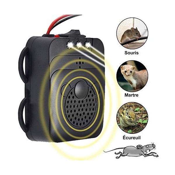 Peralng Répulsif Ultrason pour Voiture, Électronique Dissuasion Répulsif Anti-Fouine de Rat avec Lampes Stroboscopiques à Del