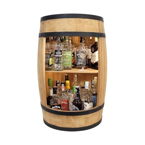 Tonneau en Bois Vintage Minibar Armoire de Bar à LED Rustique - Commode de Maison gin Whisky, bière - Casier à Vin 81cm. Meub