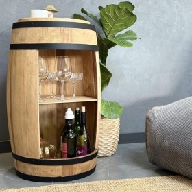 Tonneau en Bois Vintage Minibar Armoire de Bar à LED Rustique - Commode de Maison gin Whisky, bière - Casier à Vin 81cm. Meub