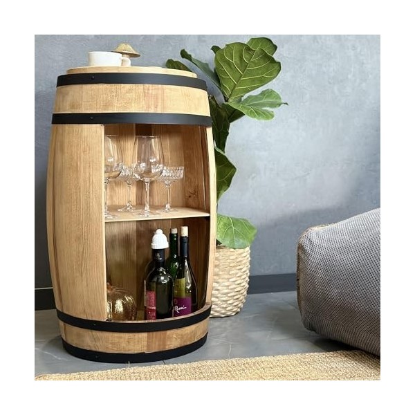 Tonneau en Bois Vintage Minibar Armoire de Bar à LED Rustique - Commode de Maison gin Whisky, bière - Casier à Vin 81cm. Meub