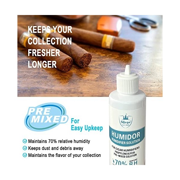 Solution Humidifier pour Cave à Cigares,Humidor Solution pour Cigares,Cave Cigares Propylène Glycol Prémélangé Liquide 7 Fl o
