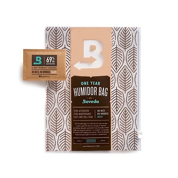 Boveda pour cigares | sac humidificateur de taille moyenne | sachet Boveda régulateur dhumidité dans les 2 sens à 69% dHR i
